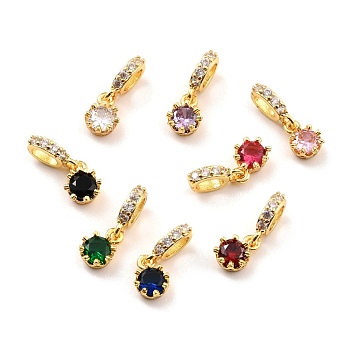 Brass Micro Pave Cubic Zirconia European Dangle Charms, Large Hole Charms, Real 18K Gold Plated, Cadmium Free & Lead Free, Crown, Mixed Color, 9x6.5x3.5mm, Hole: 5.3x3.6mm