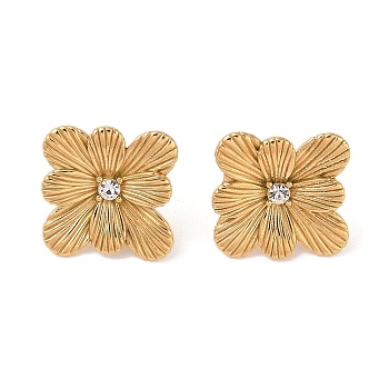 304 Stainless Steel Inlay Rhinestone Stud Earrings, for Women, PVD Vacuum Plating, Flower, Golden, 19x19.3mm