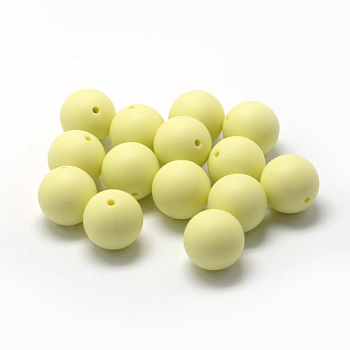Food Grade Eco-Friendly Silicone Beads, Round, Champagne Yellow, 14~15mm, Hole: 2mm