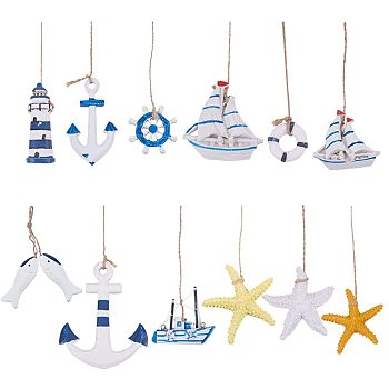 Hanging Resin Pendant Decorations, Mediterranean Style, Wall Decoration, Mixed Shapes, Mixed Color, 12pcs/set