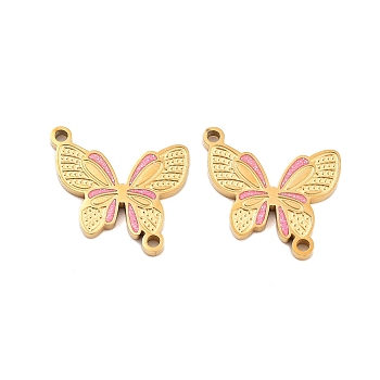 Ion Plating(IP) 304 Stainless Steel Connector Charms, with Hot Pink Enamel, Butterfly Links, Golden, 16x17x1.5mm, Hole: 1.4mm