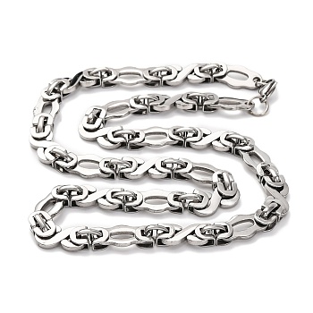 201 Stainless Steel Byzantine Chain Necklace, with 304 Stainless Steel Clasps, Stainless Steel Color, 23.98 inch(60.9cm)