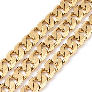 304 Stainless Steel Cuban Link Chains, Twisted Chains, Unwelded, Golden, 10mm, Links: 13.5x10x3mm