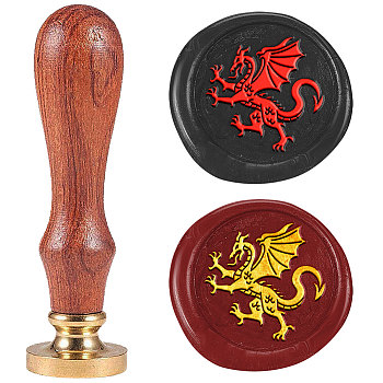 Wax Seal Stamp Set, Sealing Wax Stamp Solid Brass Heads with Wood Handles, for Envelopes Invitations, Gift Card, Dragon, 83x22mm, Stamps: 25x14.5mm