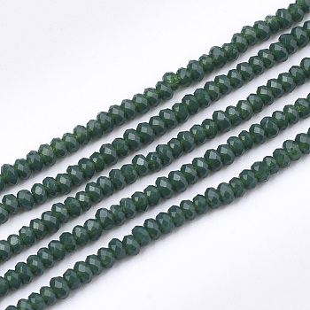 Opaque Solid Color Glass Beads Strands, Faceted, Rondelle, Dark Slate Gray, 2~2.5x1~1.5mm, Hole: 0.5mm, about 165~170pcs/strand, 11.81 inch~12.20 inch(30~31cm)