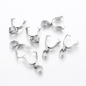 Tarnish Resistant 304 Stainless Steel Pendant Pinch Bails, Stainless Steel Color, 13x11x4.5mm, Hole: 6x4mm