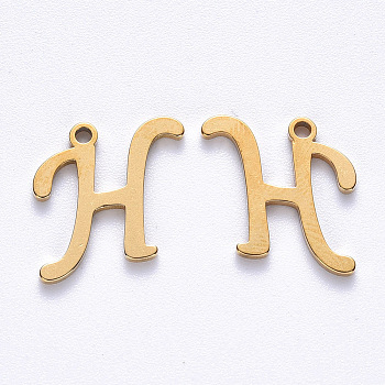 Vacuum Plating 201 Stainless Steel Charms, Laser Cut, Golden, Letter.H, 12x12x1mm, Hole: 1mm