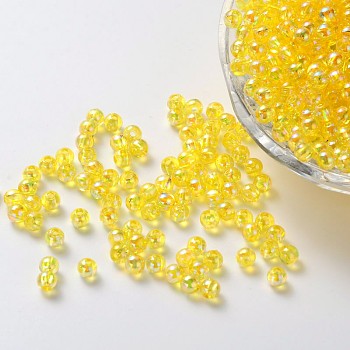 Eco-Friendly Transparent Acrylic Beads, Round, AB Color, Yellow, 6mm, Hole: 1.5mm, about 4000pcs/500g