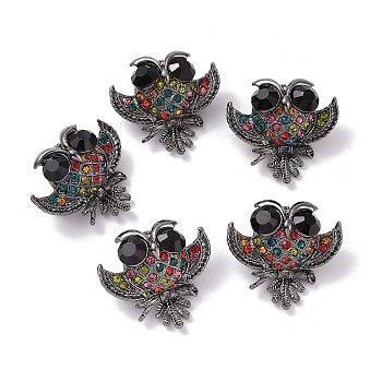 Alloy Safety Brooches, Resin Rhinestone Pin for Women, Owl, Colorful, 28x30mm
