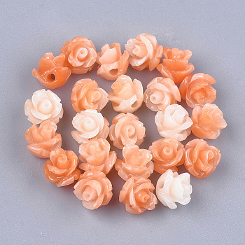Synthetic Coral Beads, Dyed, Flower, Coral, 6~7x6~7mm, Hole: 1.2mm