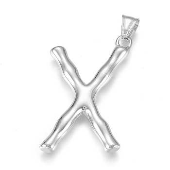 304 Stainless Steel Pendants, Bamboo Shaped Letter, Stainless Steel Color, Letter.X, 46.5x29x5.5mm, Hole: 5x8mm
