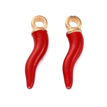 Alloy Enamel Pendants, Horn of Plenty/Italian Horn Cornicello Charms, Golden, Red, 18x4.5x3.5mm, Hole: 1.6mm