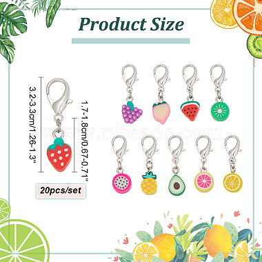 20pcs 10 styles pendentifs en argile polymère faits à la main en forme de fruits marqueurs de maille(HJEW-NB00048)-2