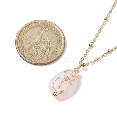 Natural Rose Quartz with Brass Pendant Necklaces(NJEW-JN04679-01)-3