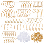 304 Stainless Steel & 316 Surgical Stainless Steel Earring Hooks Sets, with 04 Stainless Steel Jump Rings and Plastic Ear Nuts, Real 18K Gold Plated, 17~26mm, Pin: 0.7~1mm(STAS-ME0001-12)
