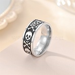 Retro 201 Stainless Steel Enamel Finger Rings for Men, Skull, Carved Ring, Antique Silver, US Size 8(18.1mm)(FS-WG366A7-01)