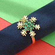 Snowflake Rotatable Open Cuff Rings for Women, Brass Micro Pave Cubic Zirconia Fidget Spinner Rings for Women, Green, Inner Diameter: 18mm, Snowflake: 15.5x16.5mm(RJEW-R007-01G)