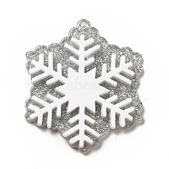 Acrylic Pendants, with Glitter Powder, Snowflake Charm, White, 45x38x4mm, Hole: 1.4mm(OACR-B003-03D)