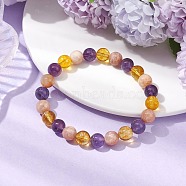 Natural Quartz Crystal & Amethyst & Sunstone Beaded Stretch Bracelets for Women, Inner Diameter: 2-1/8 inch(5.3cm)(BJEW-TA00552)