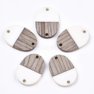 Resin & Wenge Wood Links connectors, Oval, Creamy White, 25x18x3~4mm, Hole: 2mm(RESI-S367-11A-09)