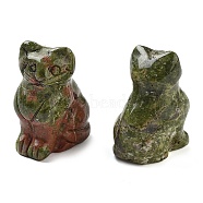 Natural Unakite Carved Figurines, for Home Office Desktop Decoration, Cat, 10.5~13x16~18x21.5~23.5mm(DJEW-L023-B09)