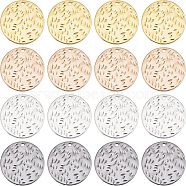 Fingerinspire 16Pcs 4 Colors Environmental Protection Electroplating Brass Pendants, Flat Round with Embossing, Mixed Color, 19x1.2mm, Hole: 1.4mm, 4pcs/color(KK-FG0001-06)