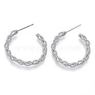 Brass Half Hoop Earrings, Stud Earring, with Stainless Steel Pins, Nickel Free, Ring, Real Platinum Plated, 28x27mm, Pin: 0.7mm(KK-N232-108P-NF)