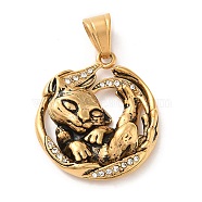 316L Stainless Steel Tibetan Style Rhinestone Pendants, Cat Shape, 35x31x8.5mm, Hole: 9x7mm(STAS-D096-01B-AG)