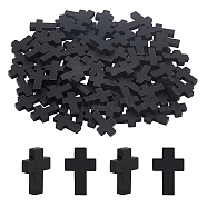 Elite Wooden Pendants, Cross, Dyed, Black, 21~22x14~15x4~5mm, Hole: 1.8mm, 100pcs/box(WOOD-PH0001-30)