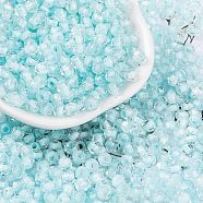 Glass Seed Beads, Inside Colours, Bicone, Pale Turquoise, 4.5x3.5mm, Hole: 1.5mm, 5625pcs/pound(SEED-A032-05C)