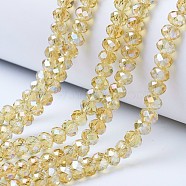 Electroplate Glass Beads Strands, AB Color Plated, Faceted, Rondelle, Light Khaki, 10x8mm, Hole: 1mm, about 63~65pcs/strand, 49~50cm(EGLA-A034-T10mm-B18)