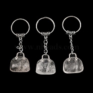 Natural Quartz Crystal Bag Pendant Keychain, with Platinum Tone Brass Findings, for Bag Jewelry Gift Decoration, 7.4cm(G-Z033-16P-07)