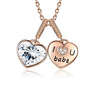 925 Sterling Silver Pendant Necklaces, with Austrian Crystal, Cable Chains, Heart with I Love U Babe, For Valentine's Day, Rose Gold, 001_Crystal, 16.53 inch(42cm)(SWARJ-BB35092)