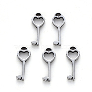304 Stainless Steel Charms, Laser Cut, Key, Stainless Steel Color, 15x5.5x1mm, Hole: 1.4mm(STAS-N092-33)