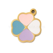 304 Stainless Steel Enamel Charms, Heart Clover Charm, Golden, Colorful, 13.5x11.5x1.5mm, Hole: 1.2mm(STAS-P377-06G)