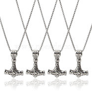 4Pcs Titanium Steel Norse Viking Hammer Pendant Necklace with Box Chains for Men, Antique Silver & Stainless Steel Color, 25.20 inch(64cm)(NJEW-CA0001-14)