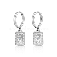 304 Stainless Steel Rhinestone Hoop Earrings, Rectangle with Star, Stainless Steel Color, no size(PU7935-1)
