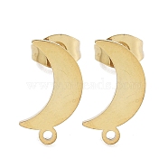 Moon Ion Plating(IP) 304 Stainless Steel Stud Earring Findings, with Loop, Golden, 13x7.5mm, Hole: 1.2mm, Pin: 0.8x11mm(STAS-I206-116G)