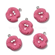 Opaque Resin Pendants, with Platinum Tone Iron Loops, Imitation Food, Biscuits, Flamingo, 25.5x20x4.5mm, Hole: 2mm(RESI-D055-063P)
