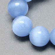 Cat Eye Beads Strands, Round, Cornflower Blue, 6mm, Hole: 1mm, about 66pcs/strand, 14 inch(X-CE-R002-6mm-07)
