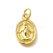 Brass Pendants, Oval, Lead Free & Cadmium Free, Real 18K Gold Plated, Rack Plating, Religion, with Jump Ring, Virgin, 14.5x9.5x2mm, Hole: 3mm(KK-D295-27G-01)