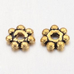 Tibetan Style Alloy Daisy Spacer Beads, Lead Free & Cadmium Free, Flower, Antique Golden, 4x1.5mm, Hole: 1mm, about 11095pcs/1000g(GLF1022Y-01AG)