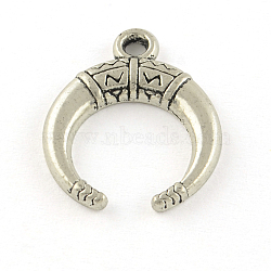 Tibetan Style Alloy Pendants, Double Horn/Crescent Moon, Cadmium Free & Lead Free, Antique Silver, 18.5x15x2mm, Hole: 2mm, about 400pcs/1000g(TIBE-Q047-06AS-RS)