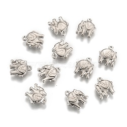 Tarnish Resistant 201 Stainless Steel Elephant Charms, Stainless Steel Color, 13.5x11.5x3.5mm, Hole: 1.5mm(STAS-Q192-15)