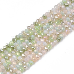 Electroplate Glass Beads Strands, AB Color Plated, Faceted, Rondelle, Light Green, 3x2.5mm, Hole: 0.7mm, about 188~190pcs/16.93 inch~17.71 inch(43~45cm)(EGLA-S192-001A-B03)