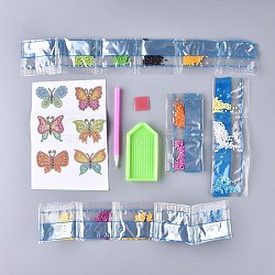 DIY Diamond Painting Stickers Kits For Kids, with Butterfly Pattern Diamond Painting Stickers, Resin Rhinestones, Diamond Sticky Pen, Tray Plate and Glue Clay, Mixed Color, Box: 17x12x2.5cm(DIY-F051-04)