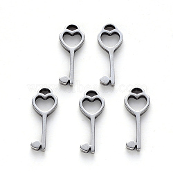 Tarnish Resistant 304 Stainless Steel Charms, Laser Cut, Key, Stainless Steel Color, 15x5.5x1mm, Hole: 1.4mm(STAS-N092-33)