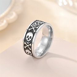 Retro 201 Stainless Steel Enamel Finger Rings for Men, Skull, Carved Ring, Antique Silver, US Size 8(18.1mm)(FS-WG366A7-01)