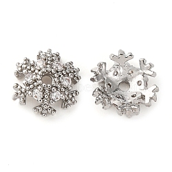 Brass Micro Pave Clear Cubic Zirconia Bead Caps, Flower, Platinum, 8x8x2.5mm, Hole: 1mm(KK-K278-48A-P)