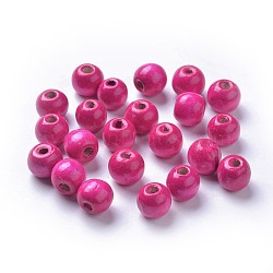 Dyed Natural Wood Beads, Round, Lead Free, Deep Pink, 12x11mm, Hole: 4mm, about 1800pcs/1000g(WOOD-Q006-12mm-11-LF)